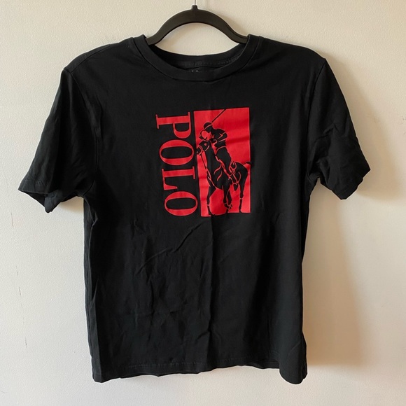 Vintage Polo Ralph Lauren T Shirt Red Big Print Black Men’s Size Small - Picture 1 of 4